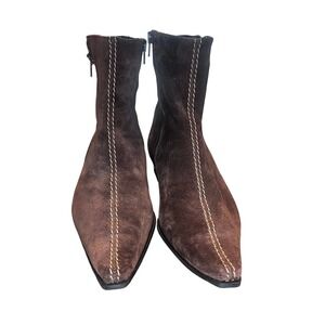 Sundance Brown Suede Pointed Toe Zipper Ankle Boots Made in Italy Womens Size 37